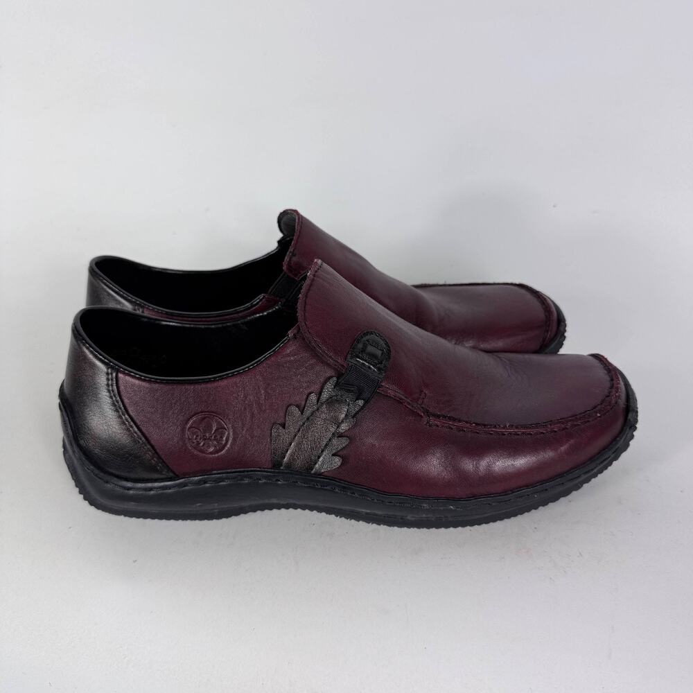 Rieker Celia 59 Loafers Women’s 7.5 Burgundy Leather Comfort Slip On Moccasin - Picture 2 of 10